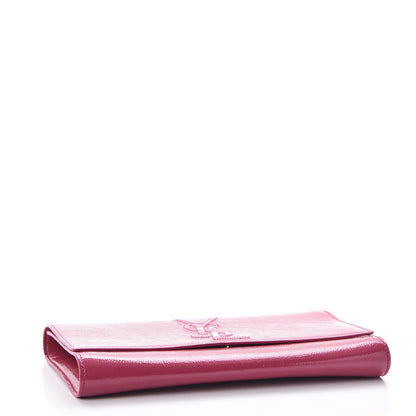 Saint Laurent Textured Patent Monogram Large Belle De Jour Clutch Fuchsia 4 of 7