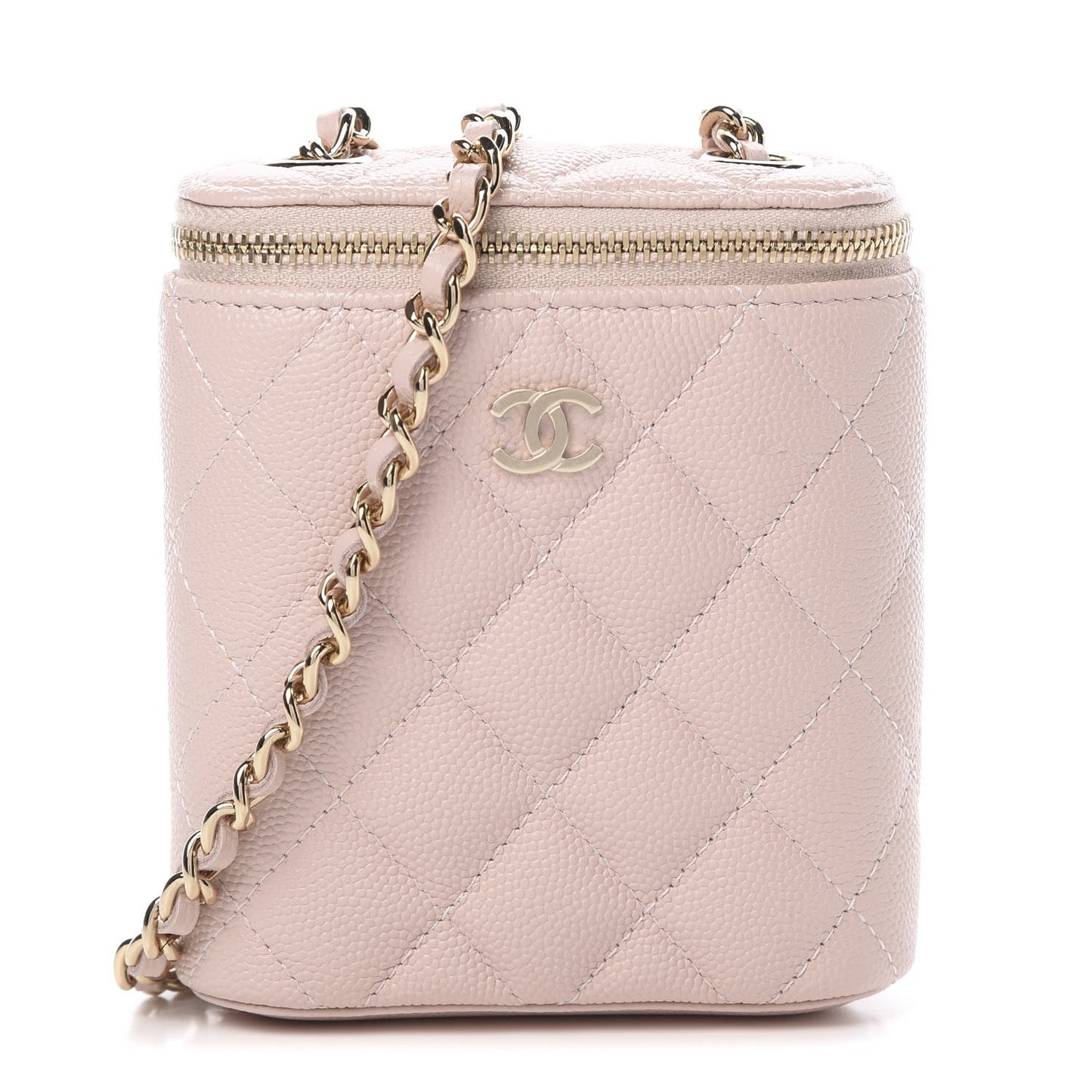 Caviar Quilted Small Vertical Coco Beauty Vanity Case With Chain Light Pink