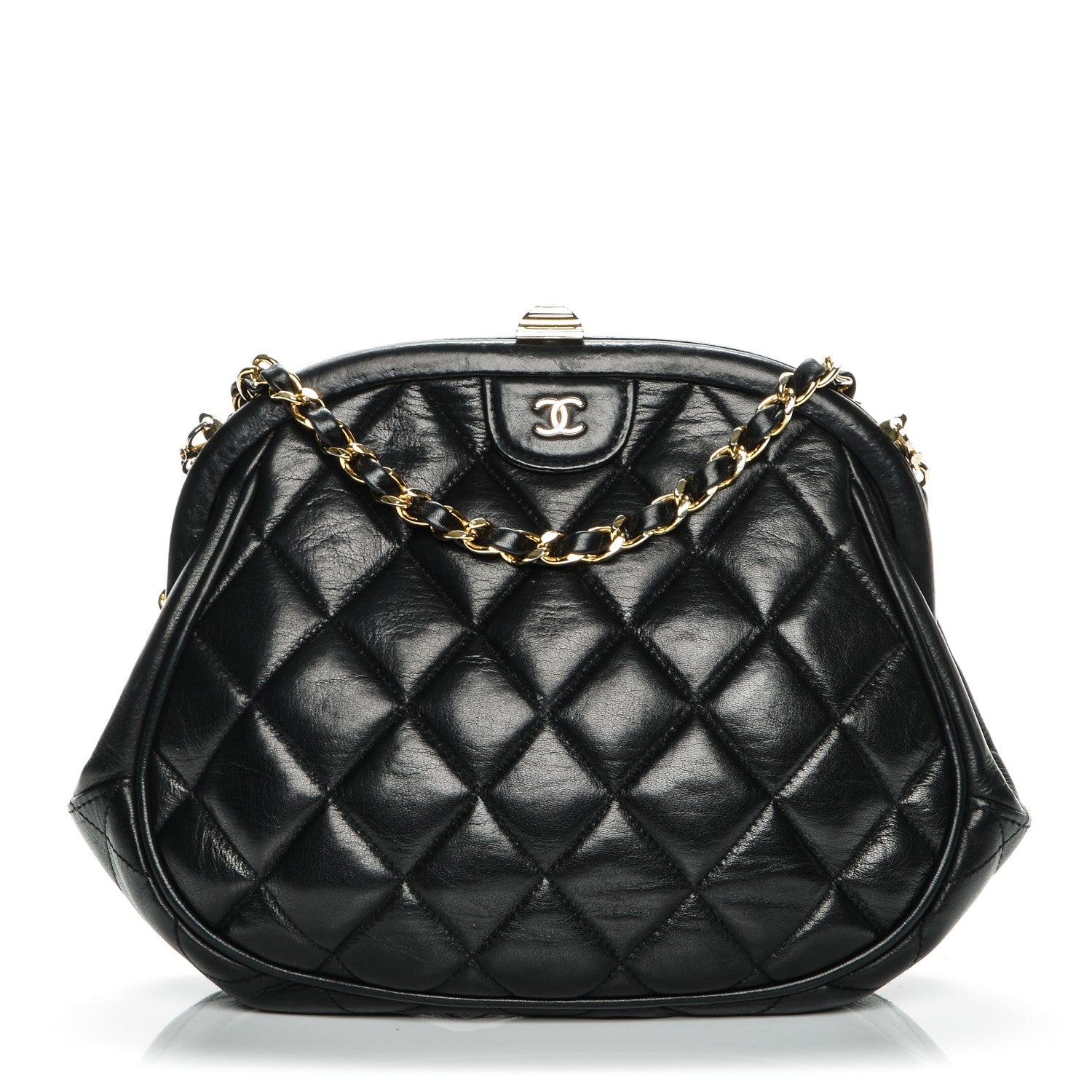 Chanel Calfskin Quilted Kisslock Frame Bag Black 1 of 10