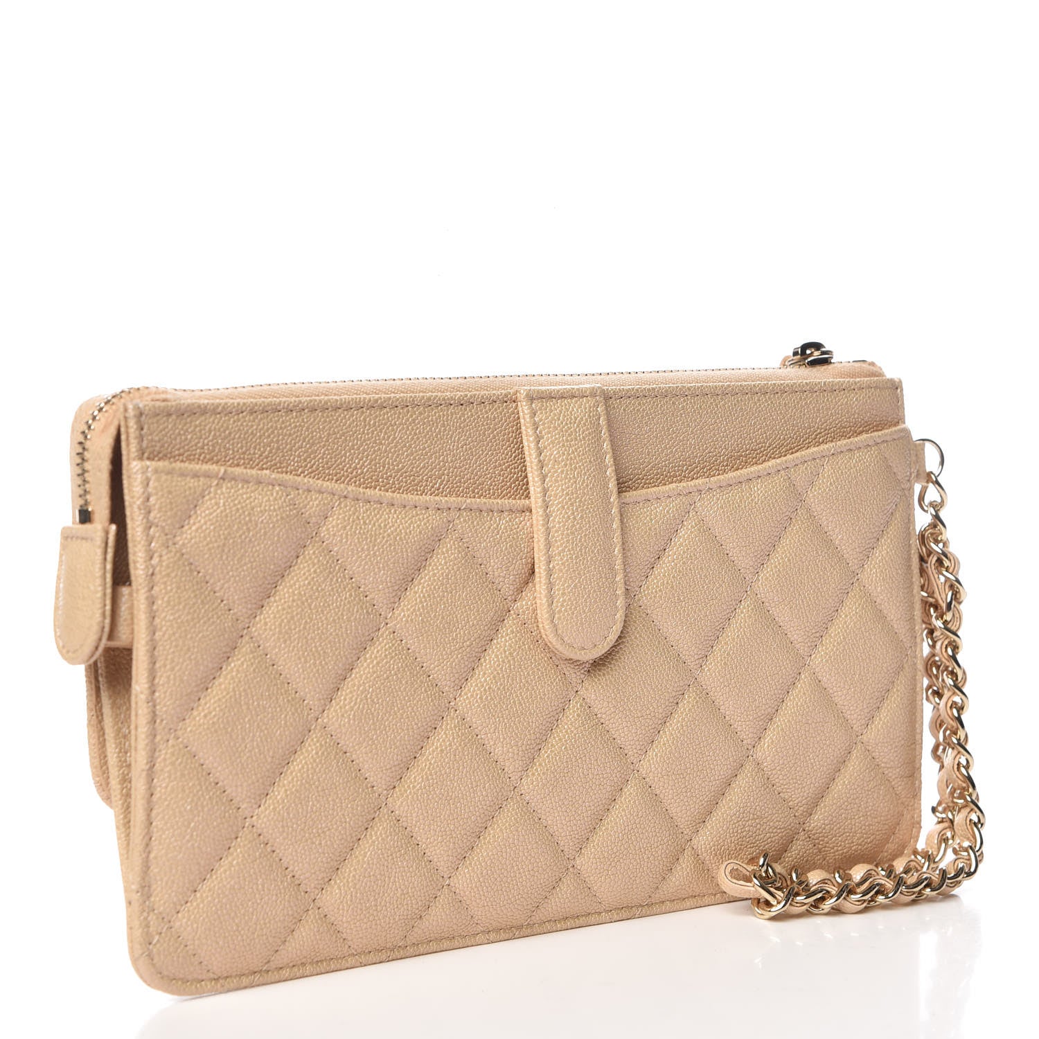 Chanel Iridescent Caviar Quilted Classic Pouch With Handle Beige 3 of 9
