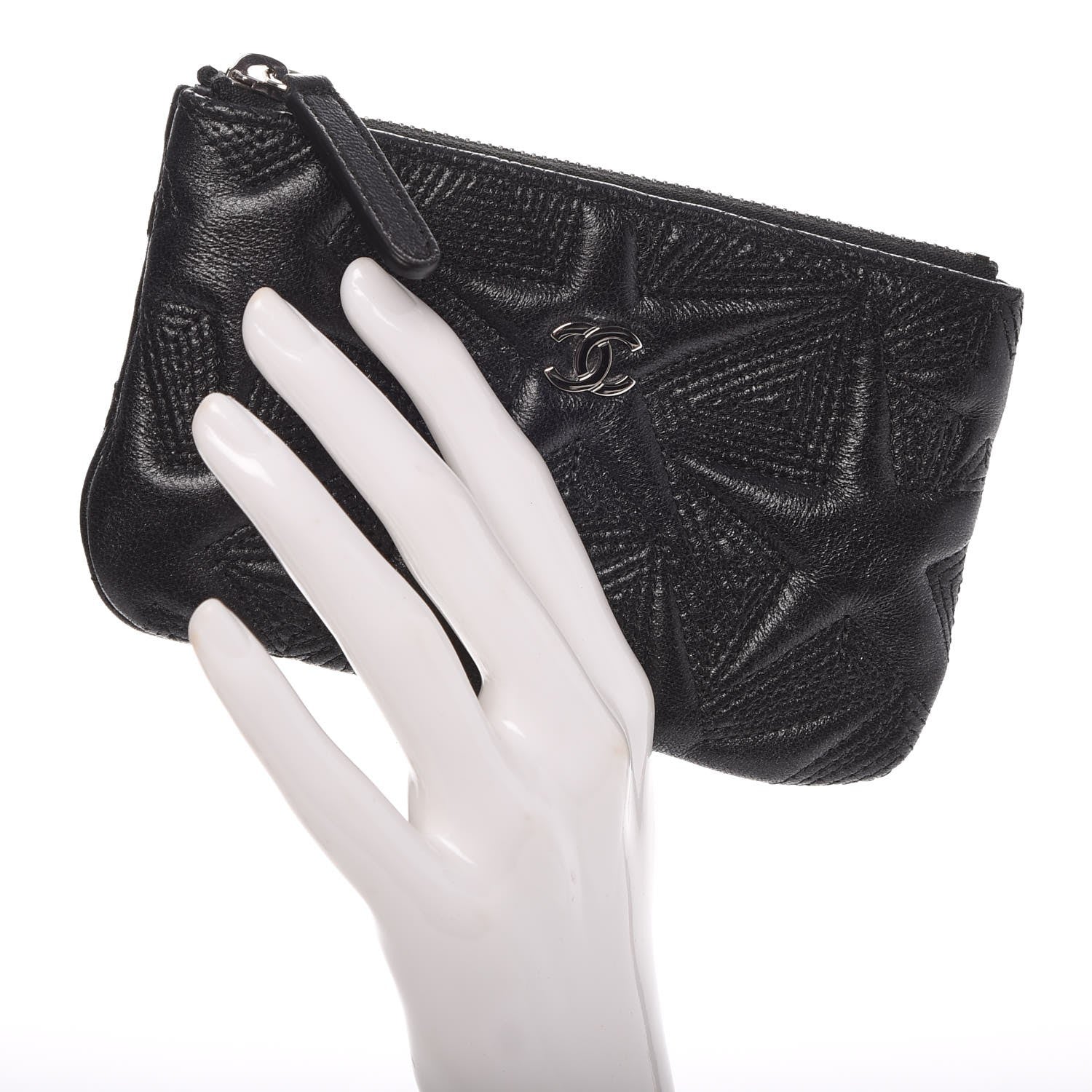 Chanel Metallic Lambskin Star Embossed Coin Purse Case Black 2 of 8
