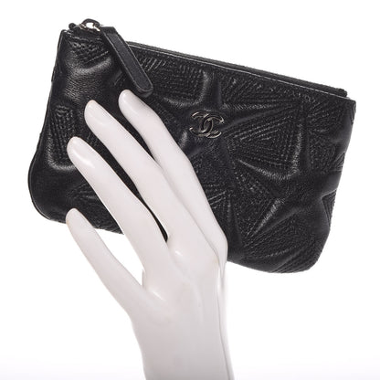 Chanel Metallic Lambskin Star Embossed Coin Purse Case Black 2 of 8