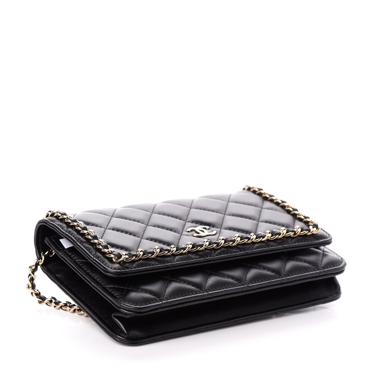 Lambskin Quilted Chain Around Wallet On Chain WOC Black