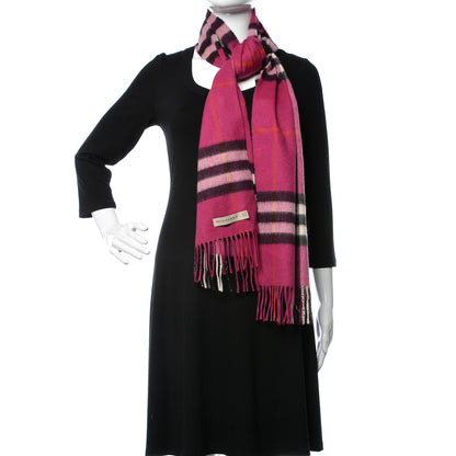 Burberry Cashmere Giant Check Fringe Scarf Fuchsia 2 of 4