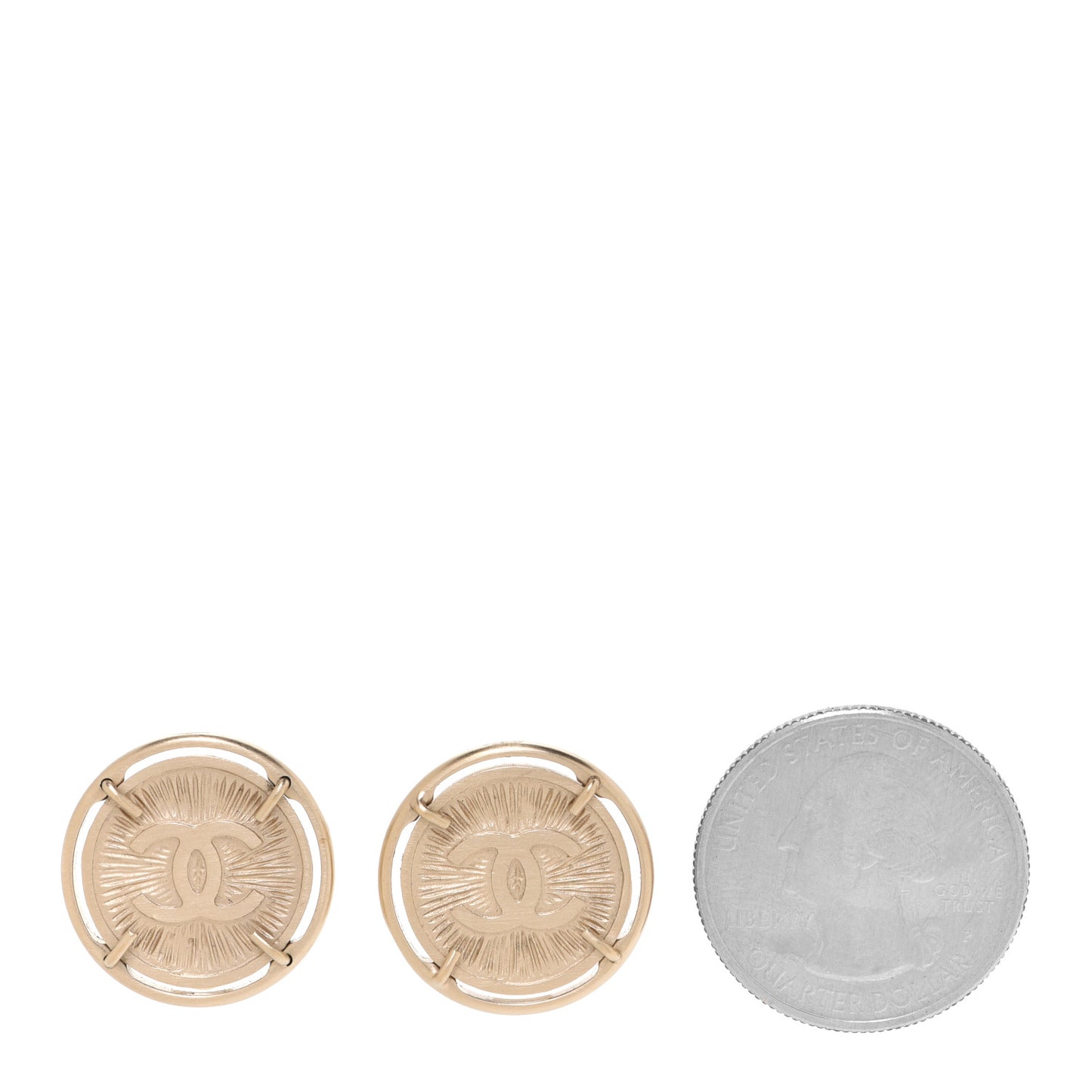 Metal Textured CC Round Clip On Earrings Gold