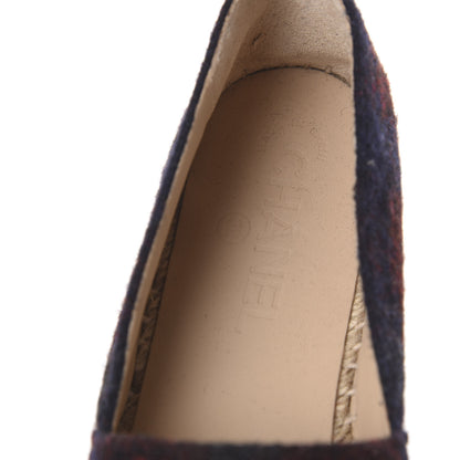 Chanel Plaid Wool CC Espadrilles 39 Navy Dark Red 6 of 13
