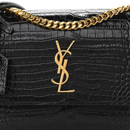 Saint Laurent Calfskin Crocodile Embossed Medium Monogram Sunset Black 7 of 9