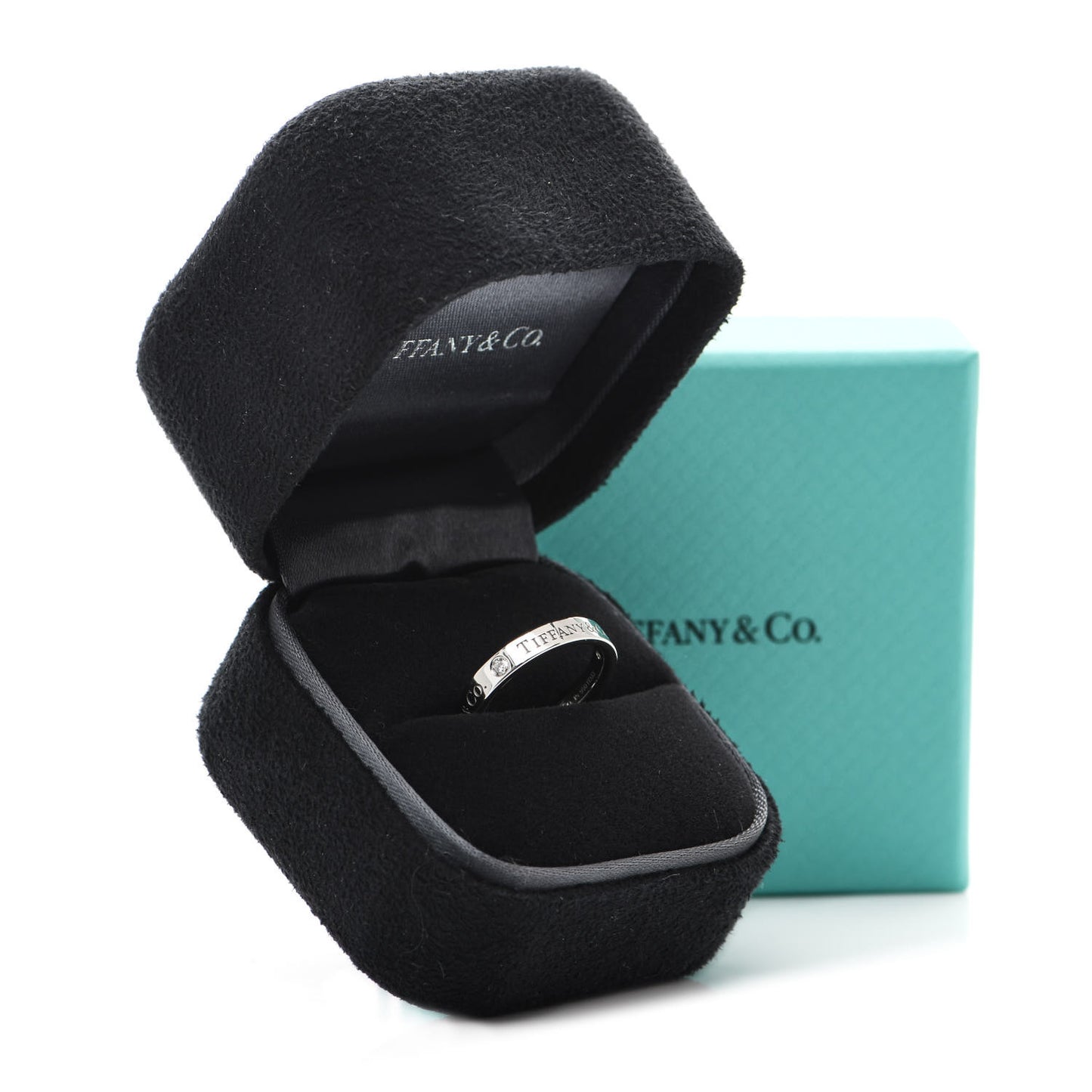 Platinum Diamond Logo Band Ring 46 3.75