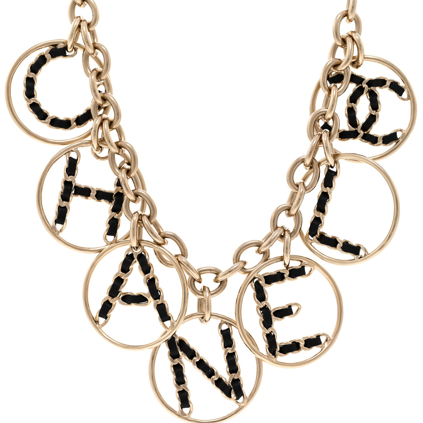Lambskin Chain Logo Short Necklace Gold Black