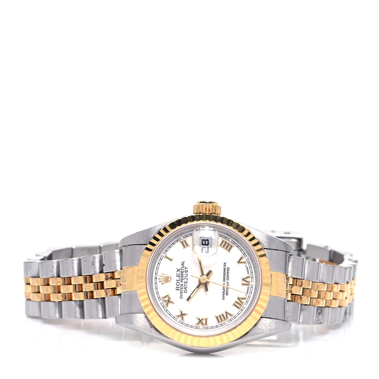 Stainless Steel 18K Yellow Gold 26mm Oyster Perpetual Datejust Watch White Roman 69173