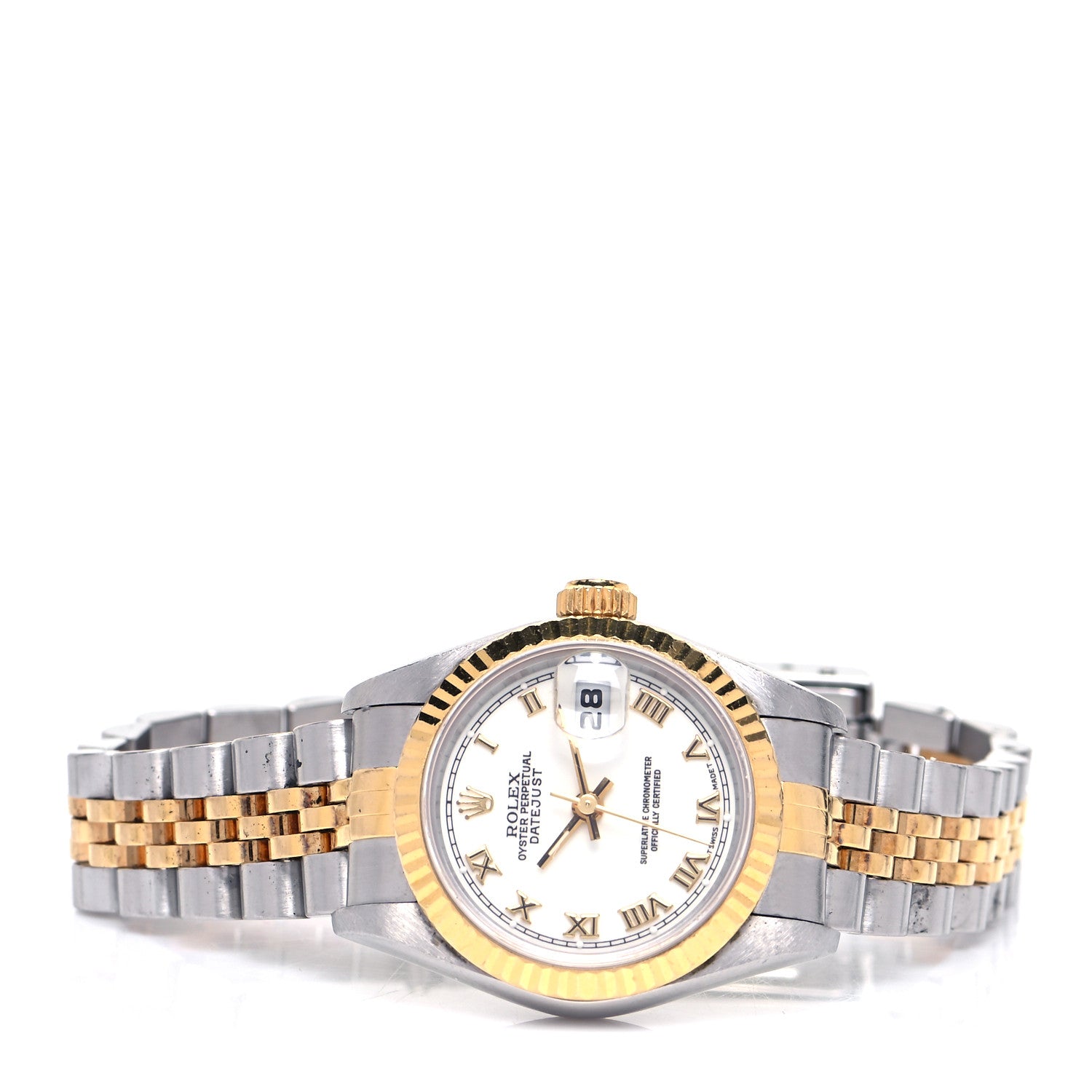 Rolex Stainless Steel 18K Yellow Gold 26mm Oyster Perpetual Datejust Watch White Roman 69173 2 of 6