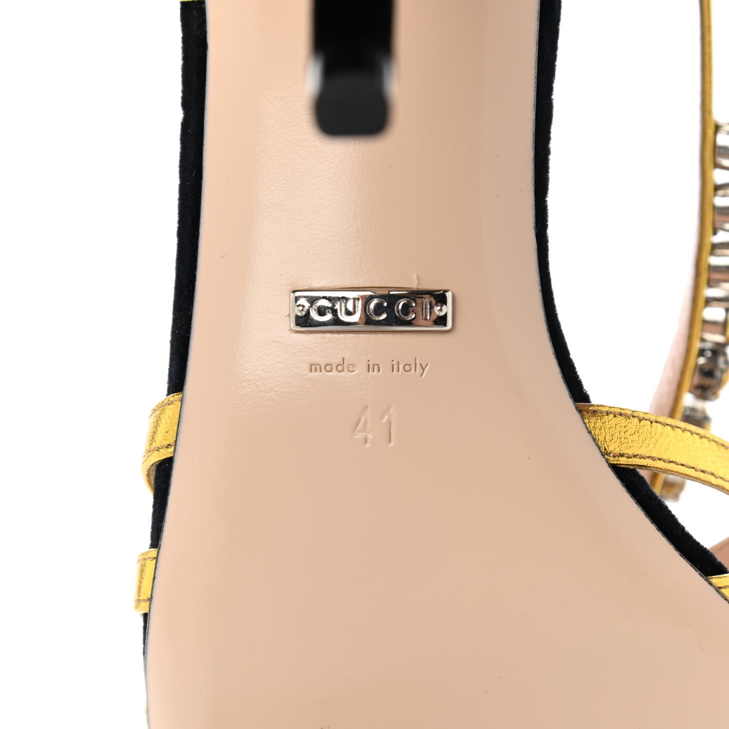 Gucci Velvet Nappa Crystal Zephyra Slingback High Heel Sandals 41 Black Gold 7 of 7