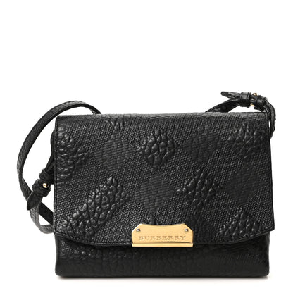 Burberry Signature Grain Calfskin Check Embossed Langley Crossbody Black 1 of 9