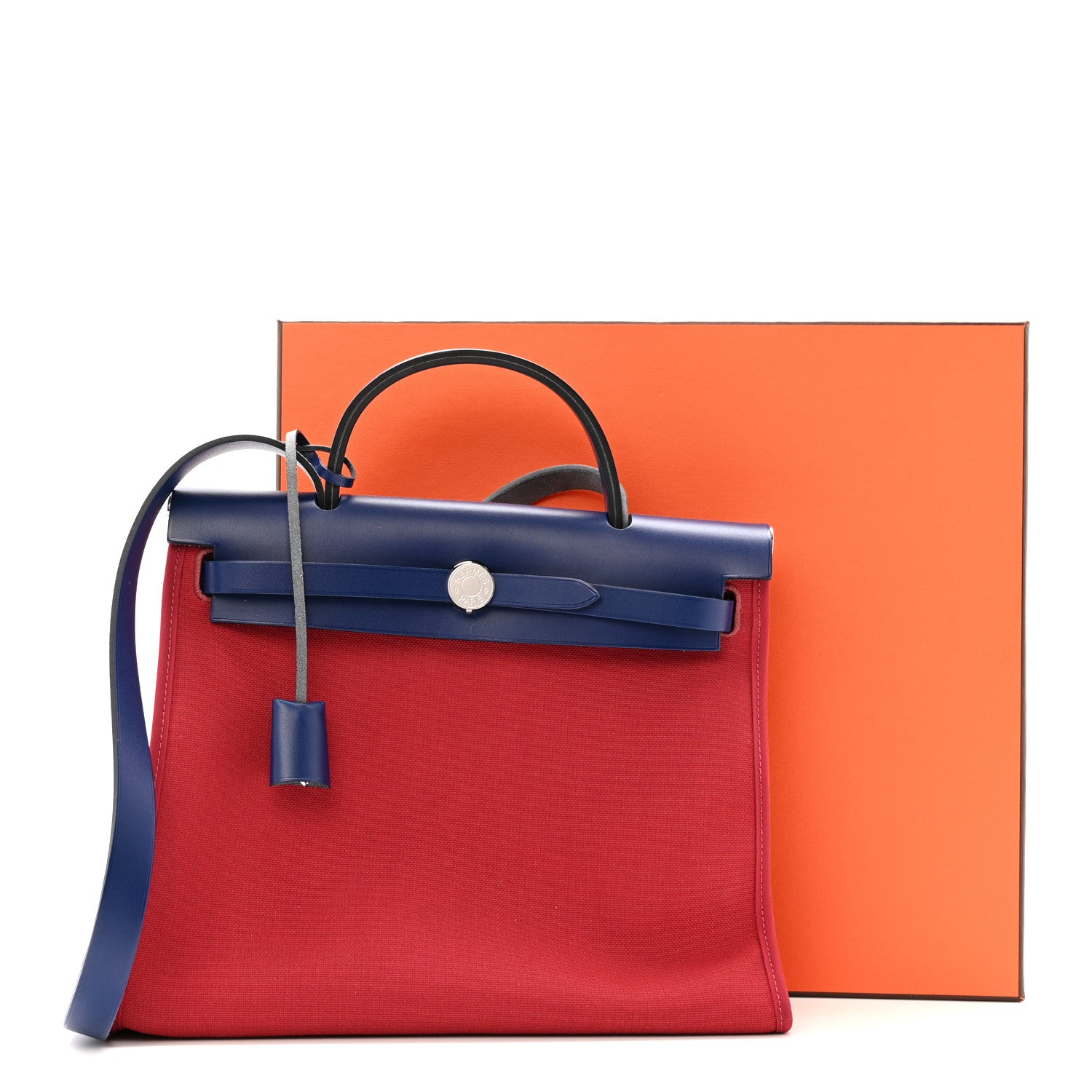 Hermes Military Toile Vache Hunter Herbag Zip 31 PM Rouge Grenat Bleu Saphir 14 of 14