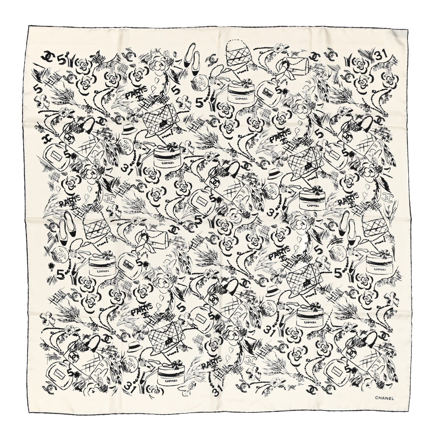 Silk Square Scarf White Black