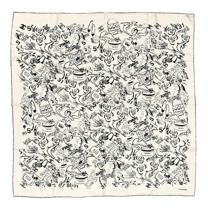 Chanel Silk Square Scarf White Black 1 of 4