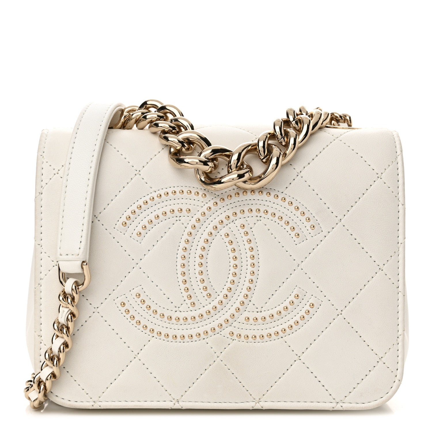 Chanel Lambskin Quilted Studded Beauty Begins Flap White 1 of 17