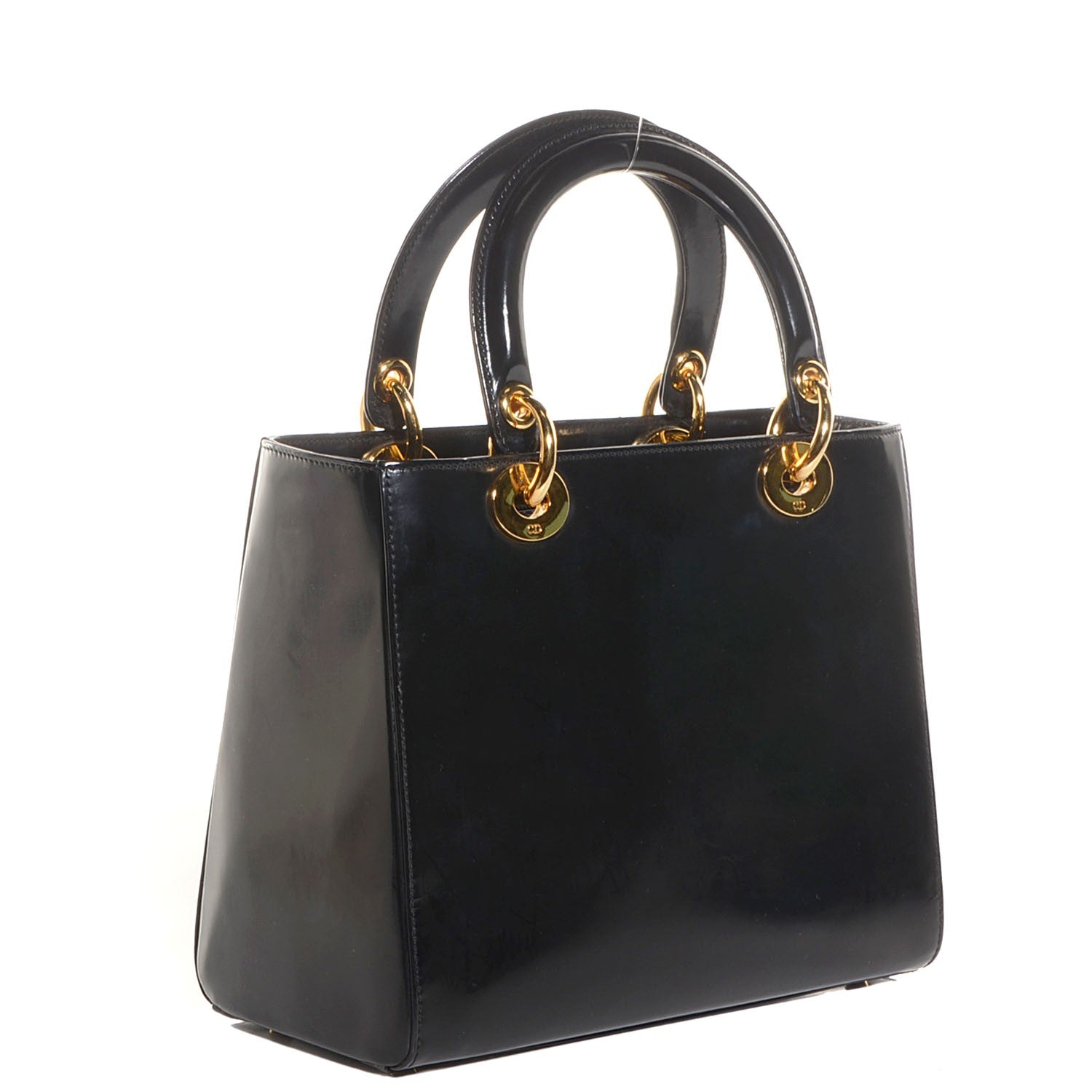 Christian Dior Vintage Patent Medium Lady Dior Black 3 of 9