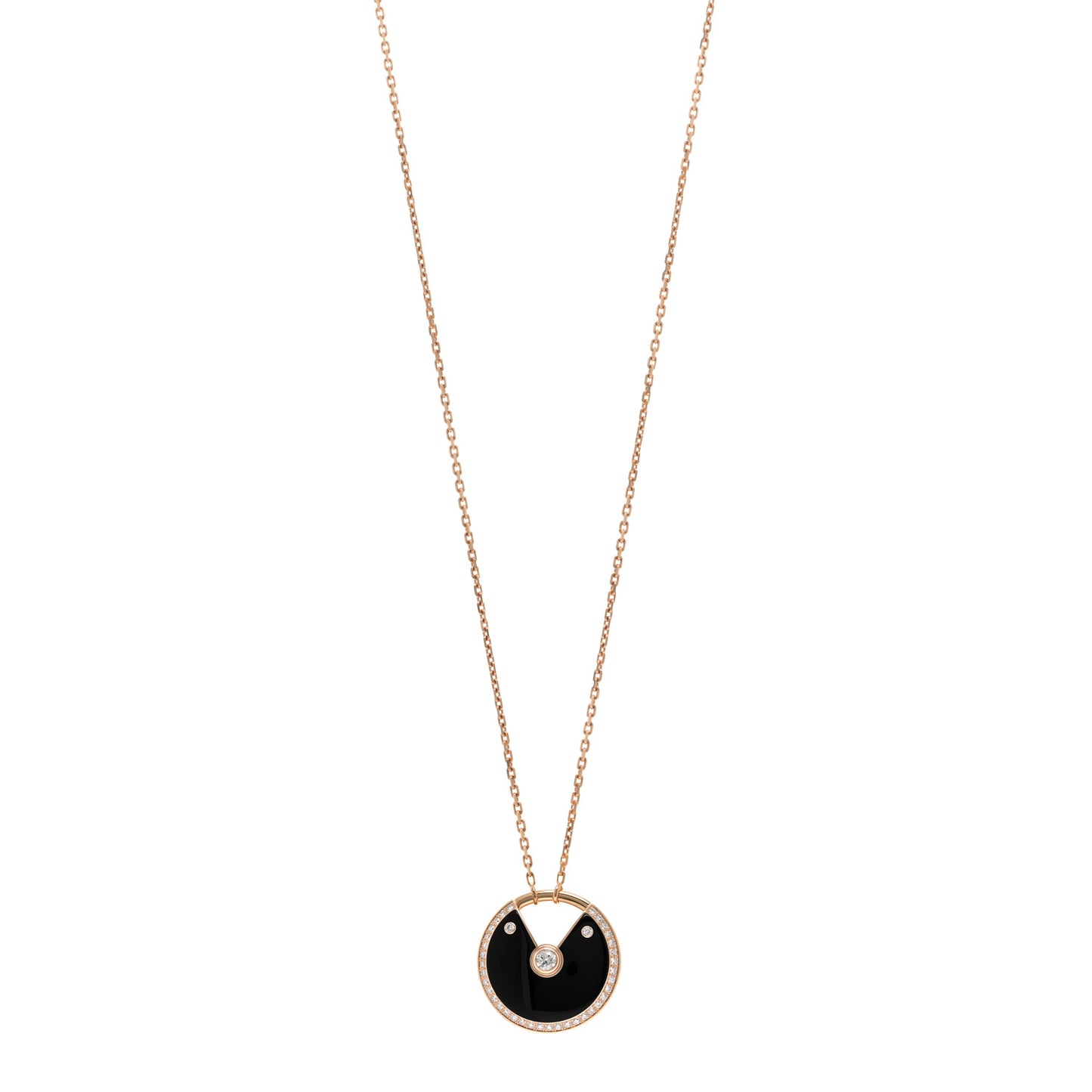 18K Pink Gold Diamond Black Onyx MM Amulette de Cartier Pendant Necklace