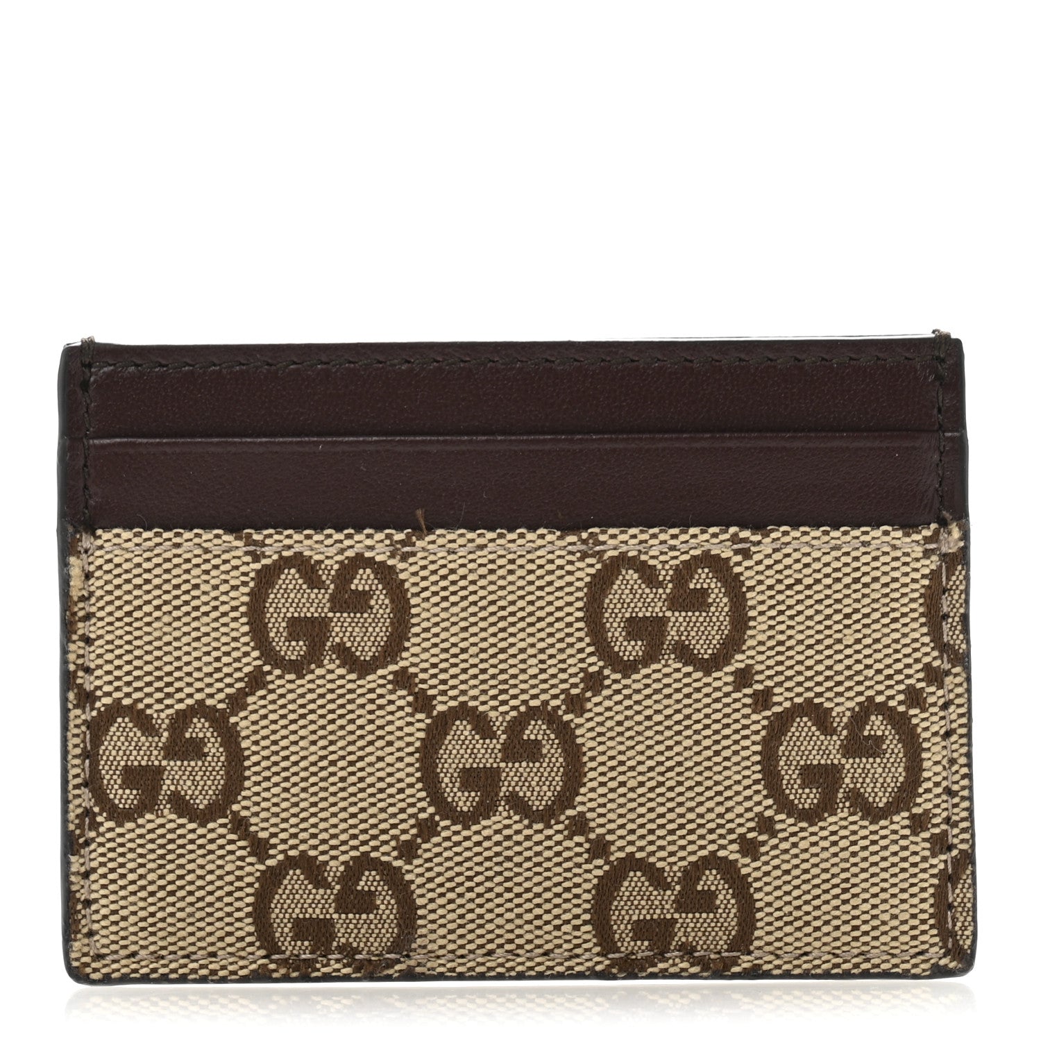 Gucci GG Monogram Calfskin Card Holder Beige Ebony Cuir 1 of 6