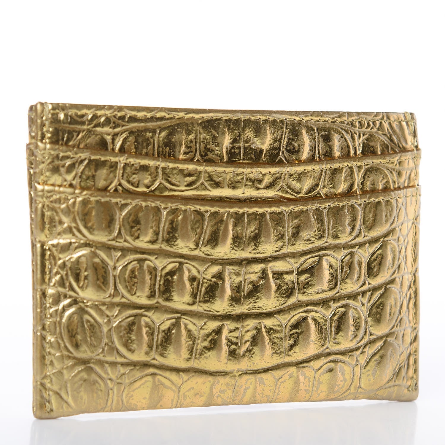 Chanel Metallic Calfskin Crocodile Embossed Cocodile Card Holder Gold 3 of 11
