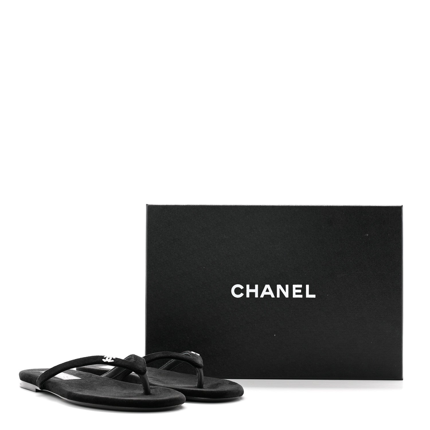 Chanel Velvet Crystal CC Thong Sandals 36.5 Black 9 of 9