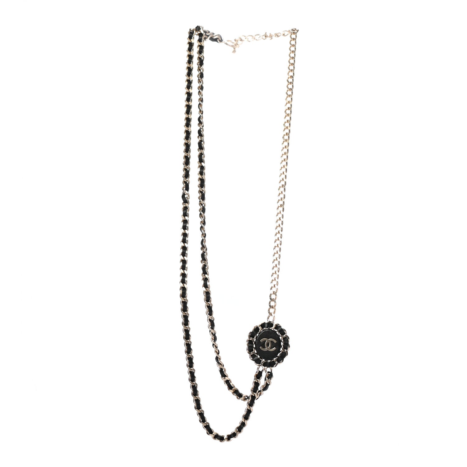 Chanel Lambskin CC Long Chain Necklace Black Gold 3 of 6
