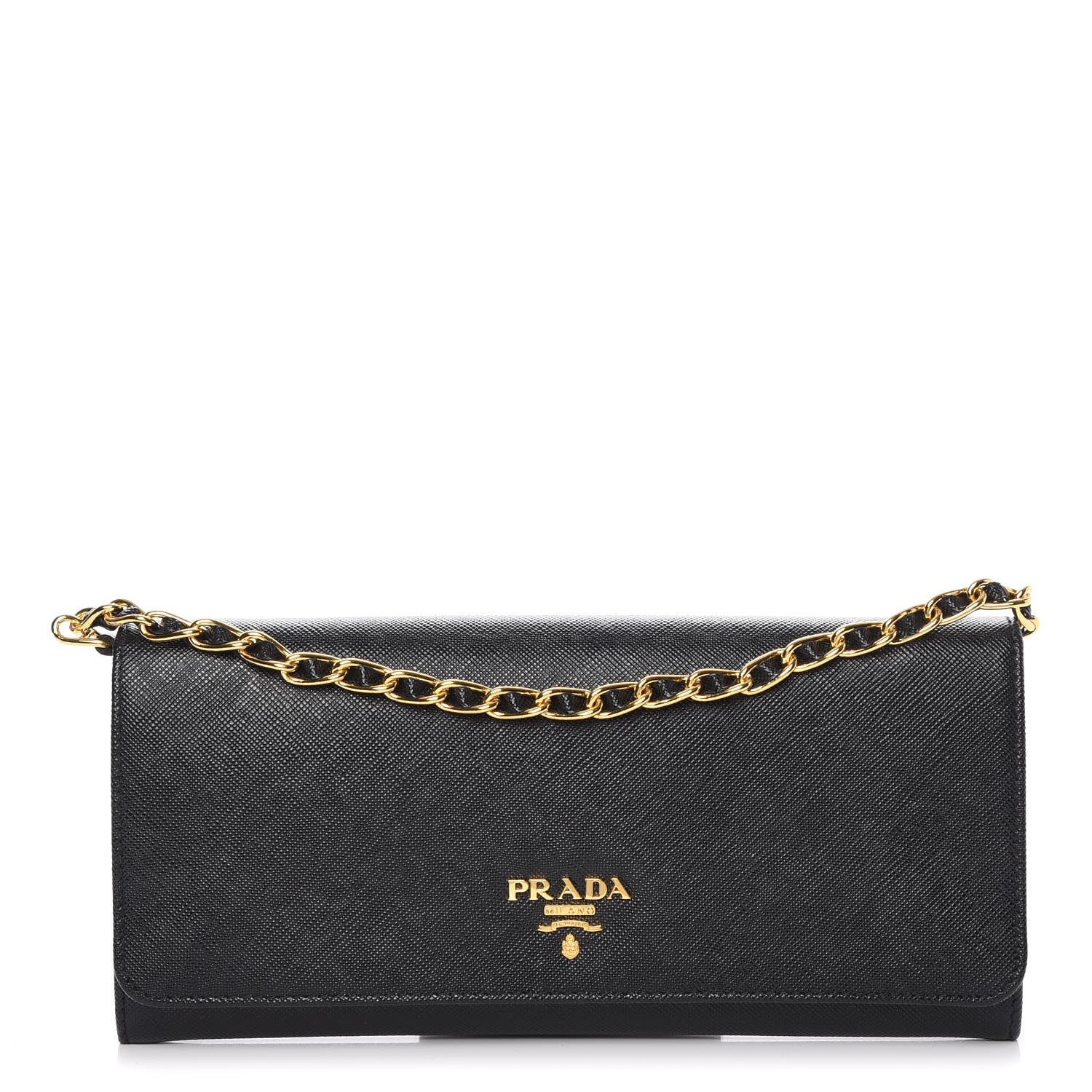 Prada Saffiano Metal Oro Chain Wallet Nero Black 1 of 8