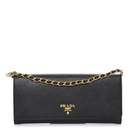 Prada Saffiano Metal Oro Chain Wallet Nero Black 1 of 8