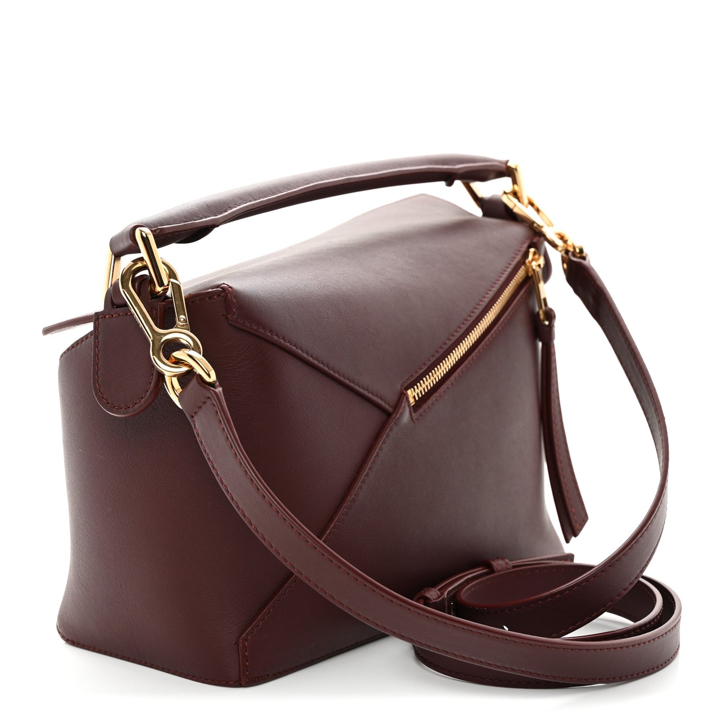 Calfskin Small Puzzle Edge Bag Burgundy
