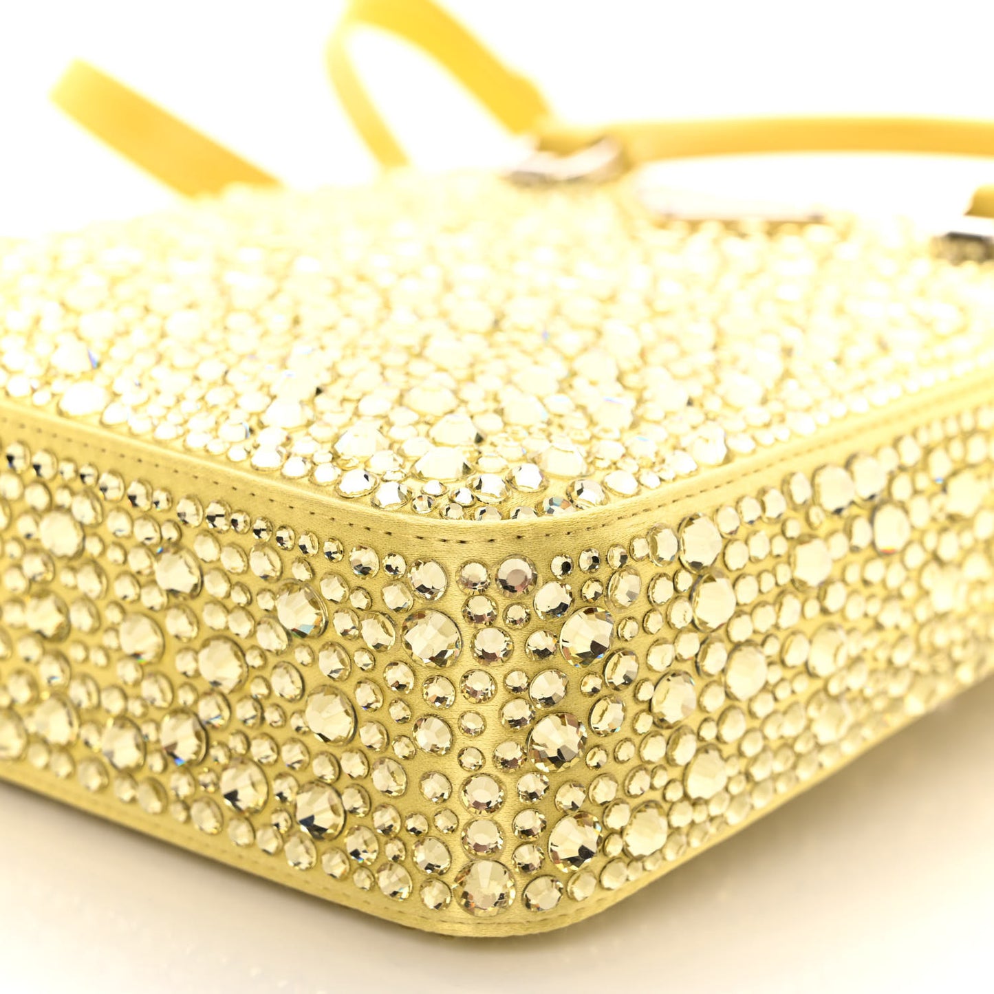 Satin Crystal Metal Triangle Logo Small Double Handle Crossbody Tote Ananas
