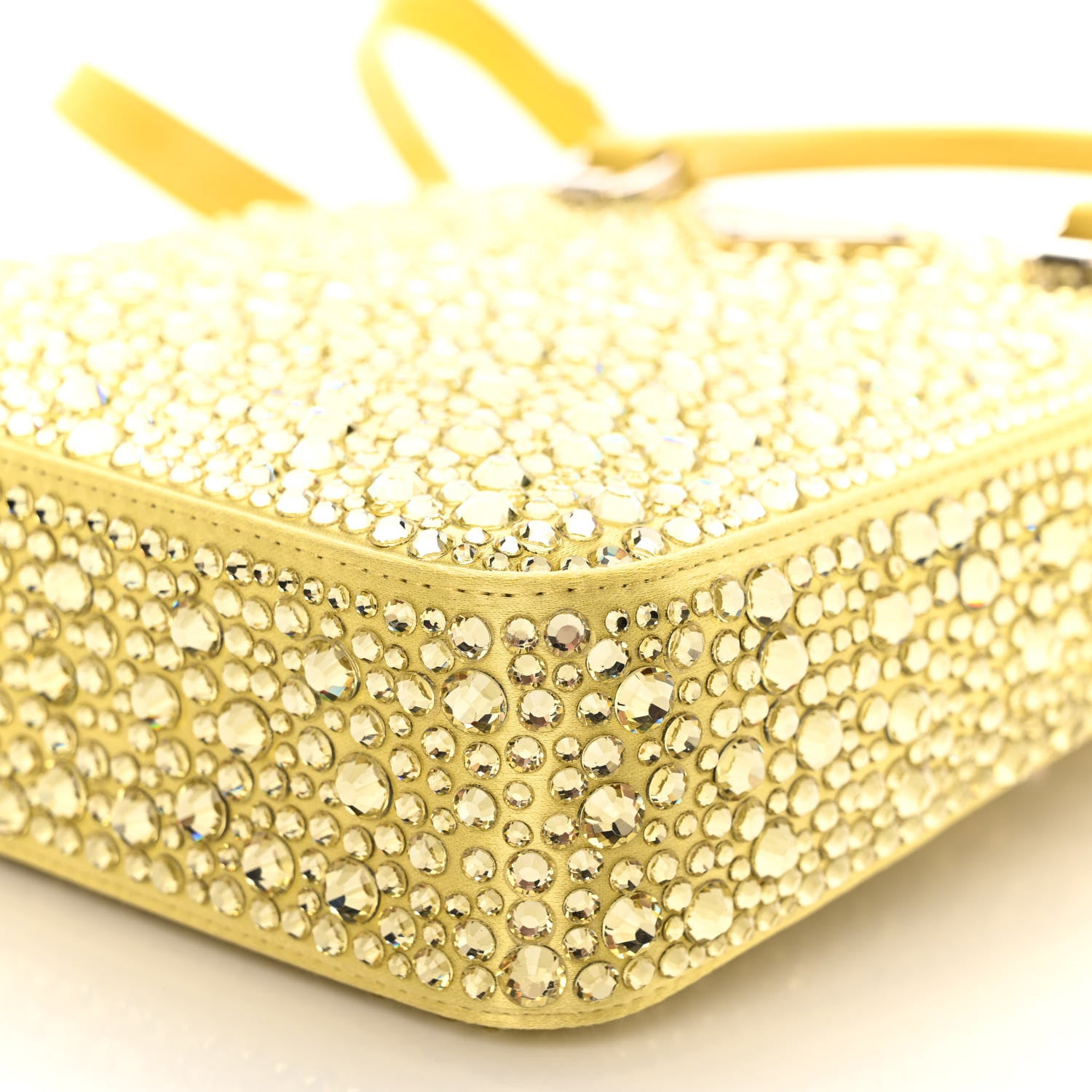 Prada Satin Crystal Metal Triangle Logo Small Double Handle Crossbody Tote Ananas 9 of 9