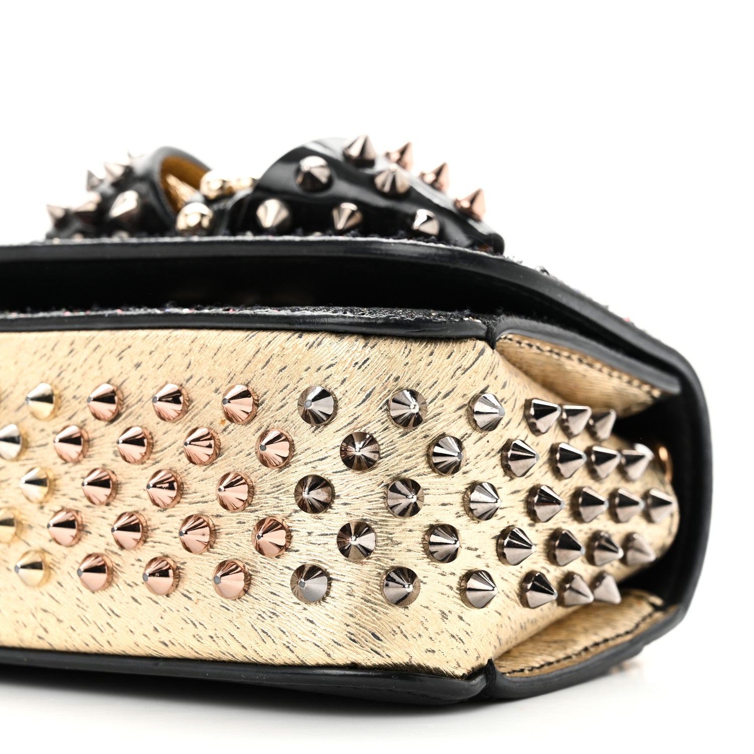 Christian Louboutin Glitter Calfskin Spikes Sweety Charity NV Crossbody Gold 9 of 10