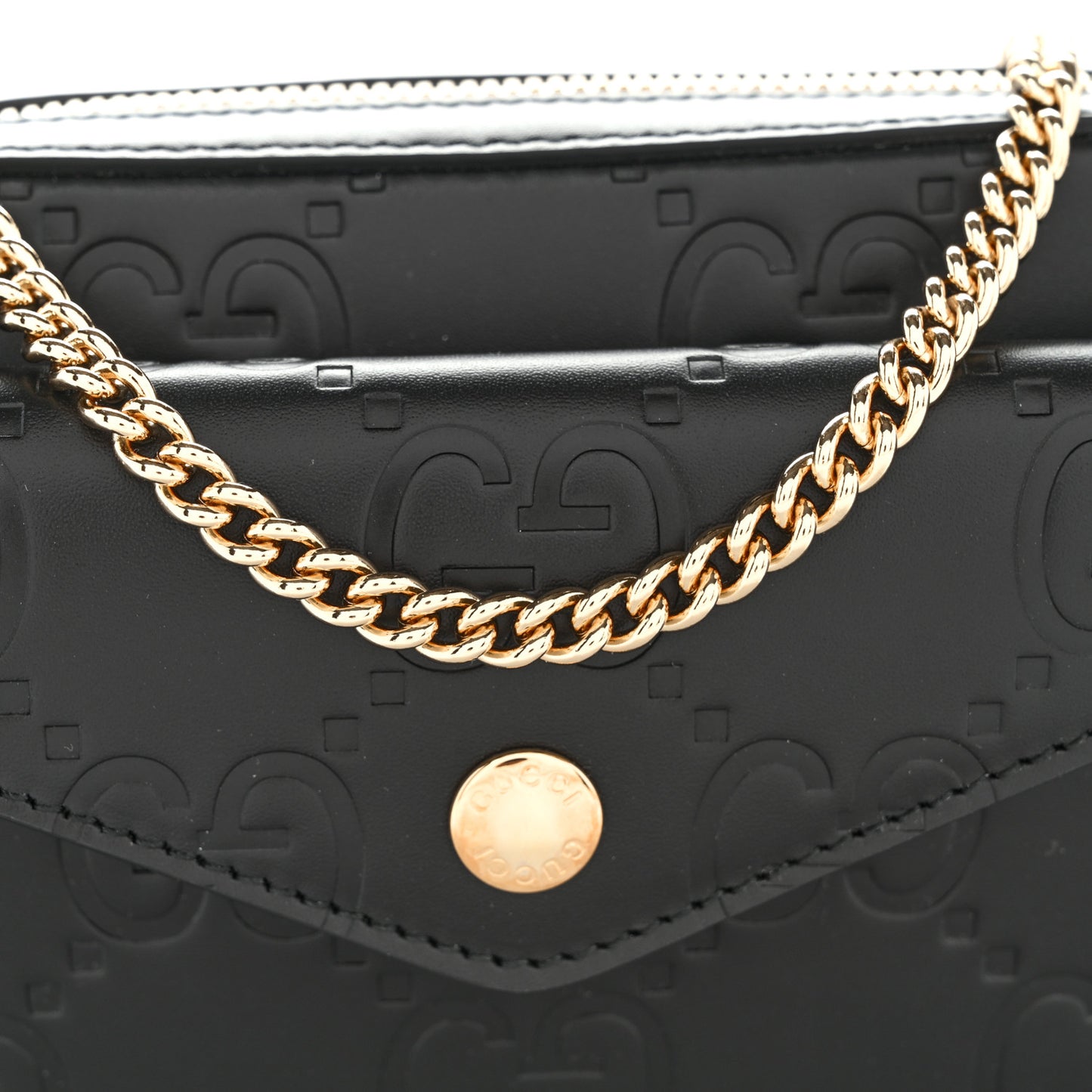 Calfskin GG Super Mini Debossed Chain Wallet Black