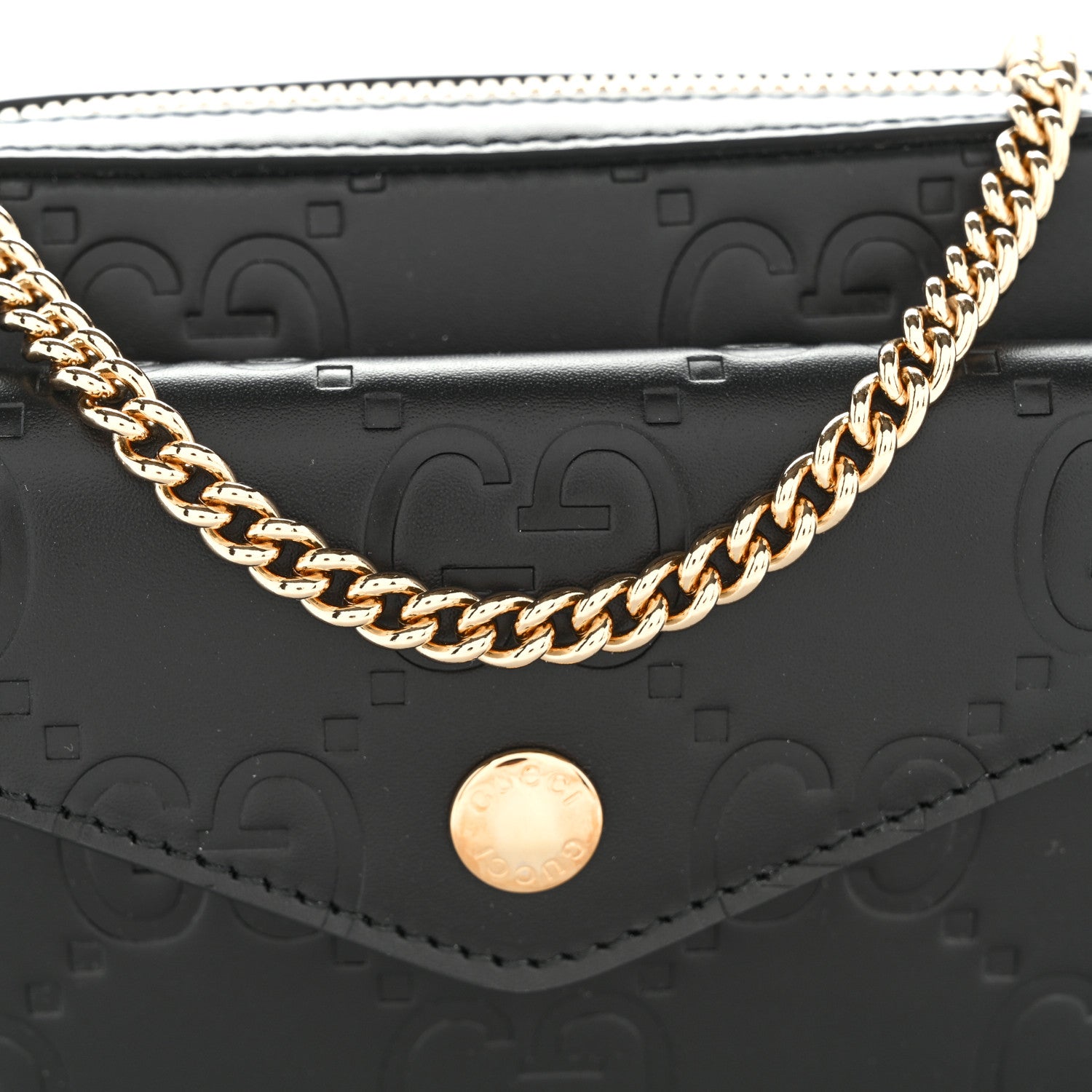 Gucci Calfskin GG Super Mini Debossed Chain Wallet Black 8 of 10