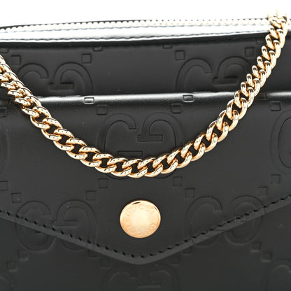 Gucci Calfskin GG Super Mini Debossed Chain Wallet Black 8 of 10