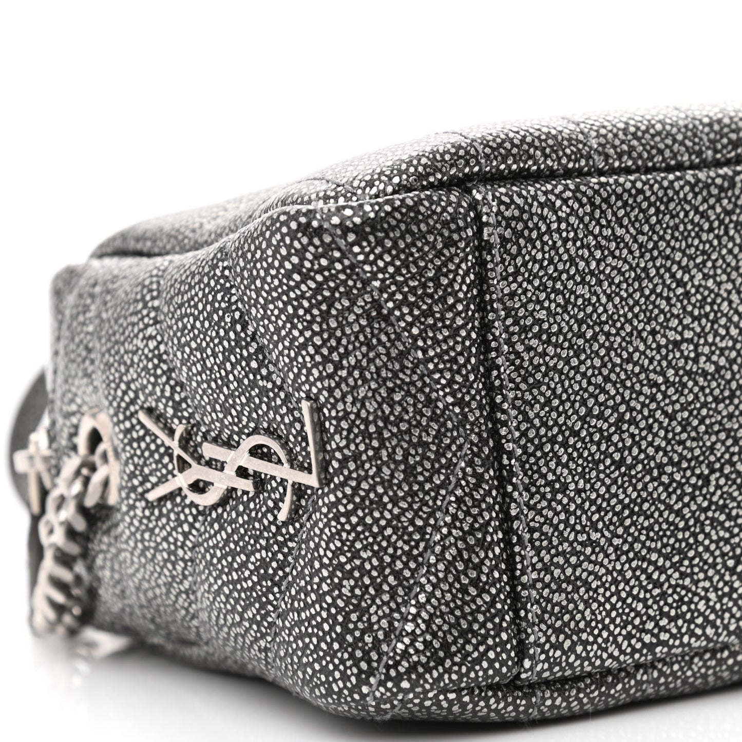 Metallic Grain De Poudre Y Quilted Monogram Mini Loulou Camera Bag Gun Metal