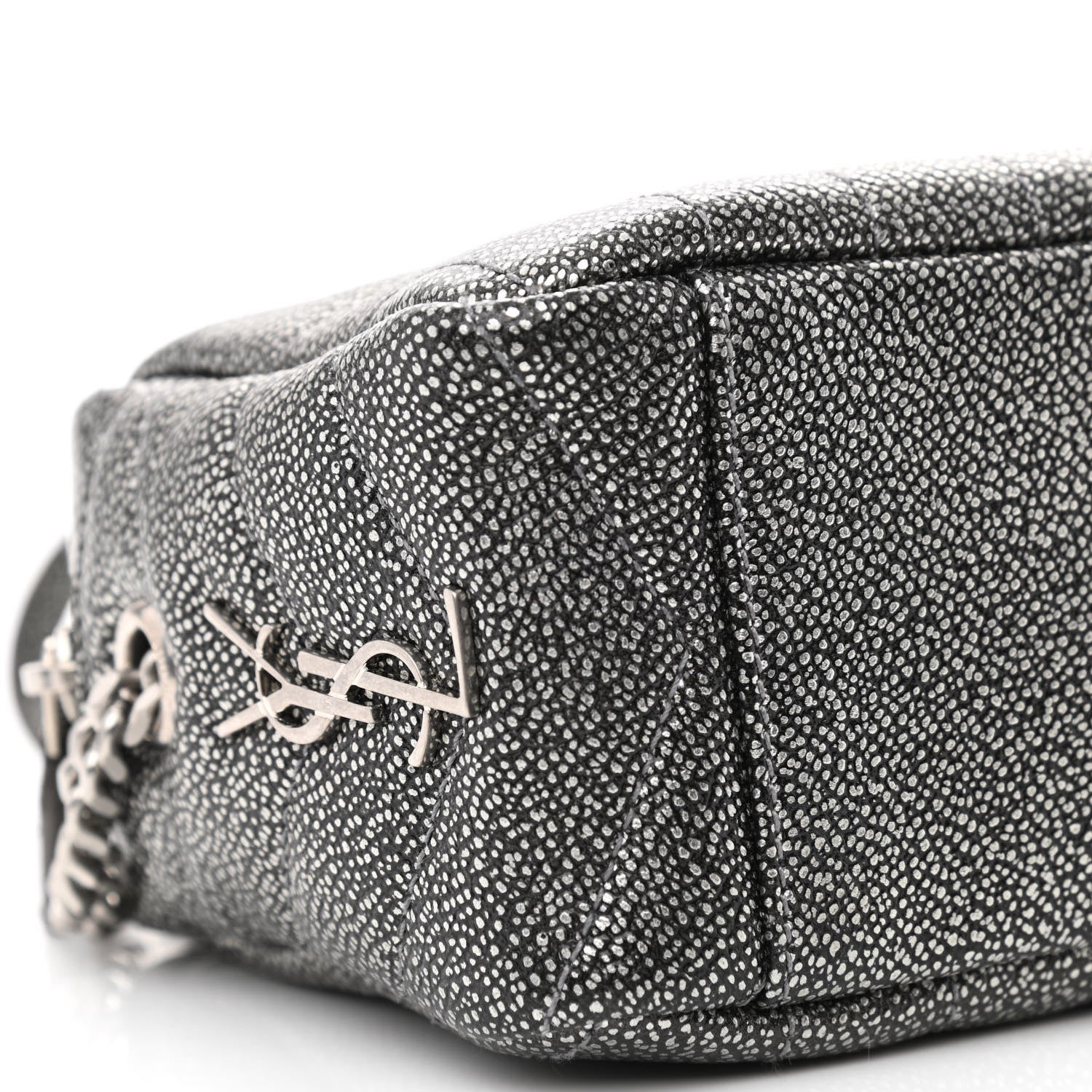 Saint Laurent Metallic Grain De Poudre Y Quilted Monogram Mini Loulou Camera Bag Gun Metal 8 of 9