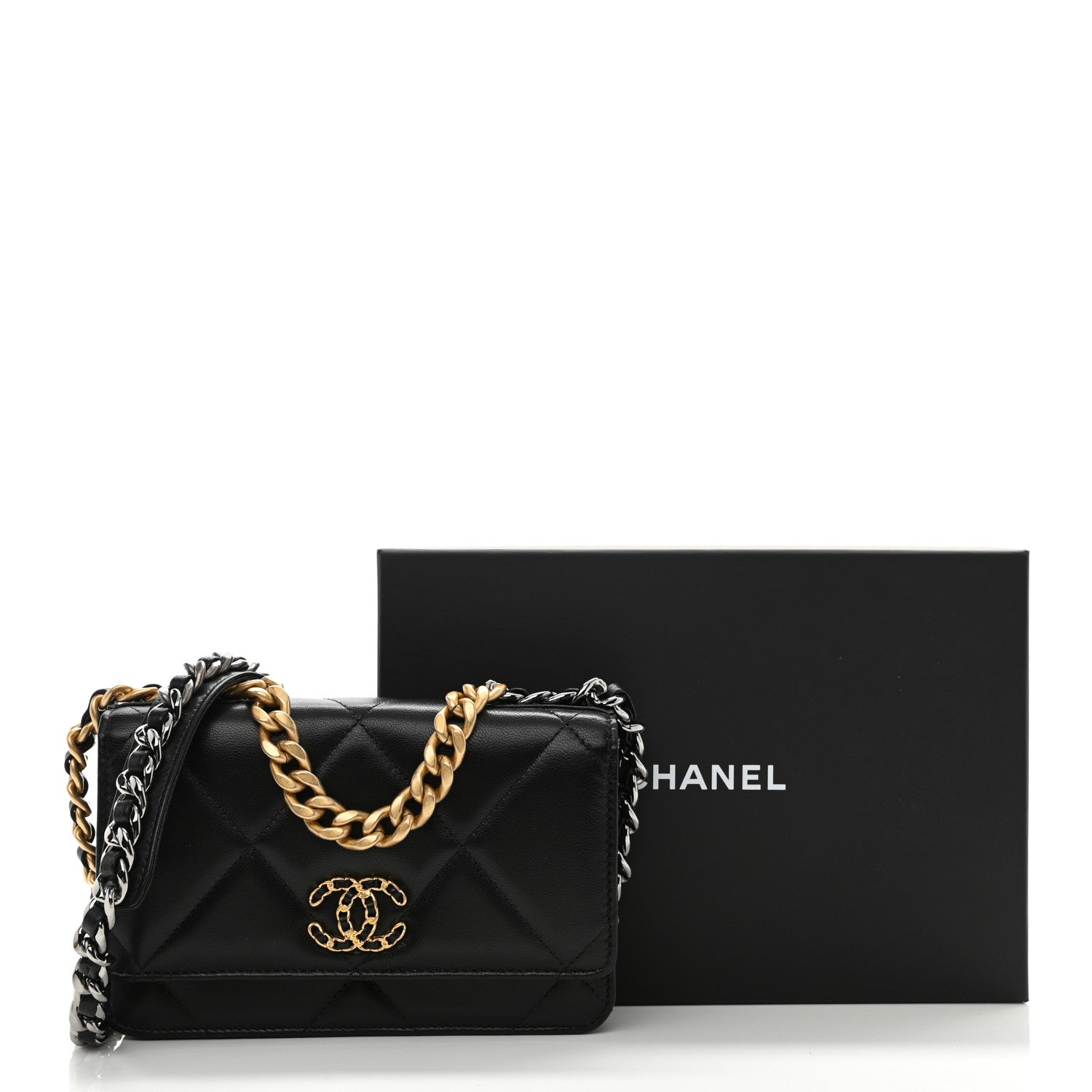 Chanel Goatskin Quilted Chanel 19 Wallet On Chain WOC Black 10 of 10