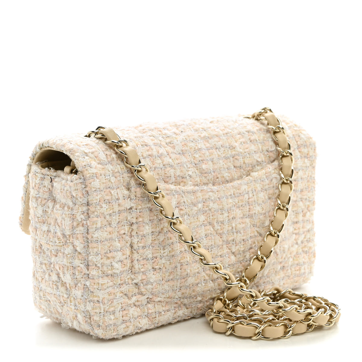 Tweed Quilted Mini Rectangular Flap Off White