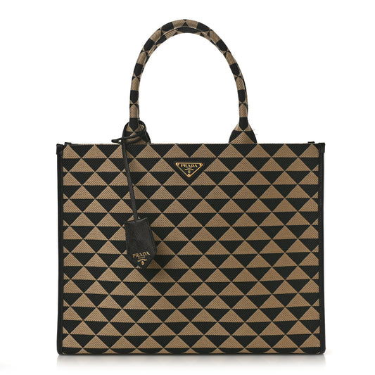 Jacquard Saffiano Triangolo Symbole Embroidered Large Tote Black Corda