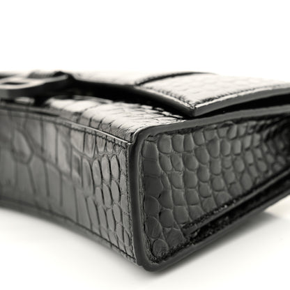 Balenciaga Shiny Calfskin Monochrome Crocodile Embossed Hourglass Chain Bag Black 9 of 9