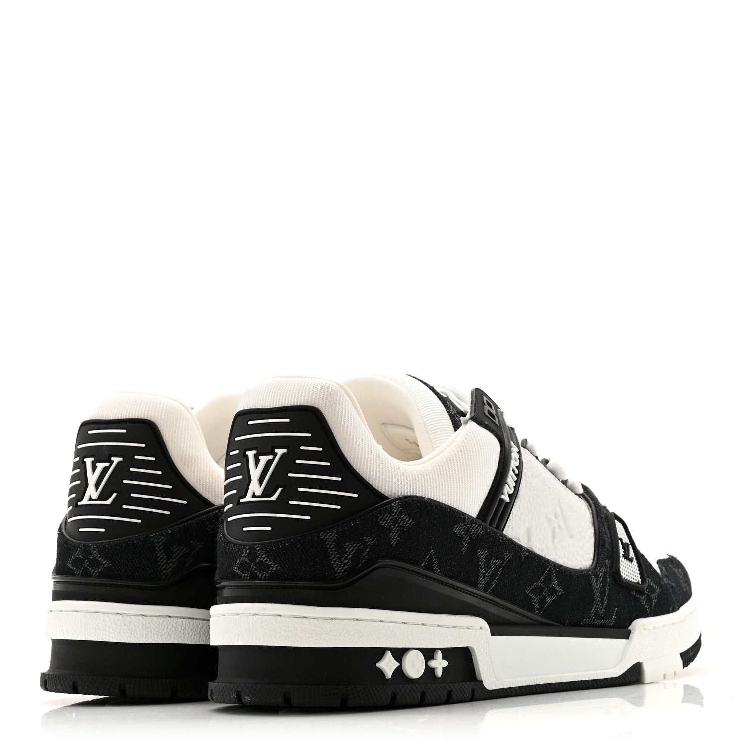Louis Vuitton Calfskin Embossed Monogram Denim Mens LV Trainer Sneakers 8 Black 5 of 10