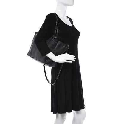 Valentino Garavani Vitello Medium Rockstud Tote Black 3 of 9