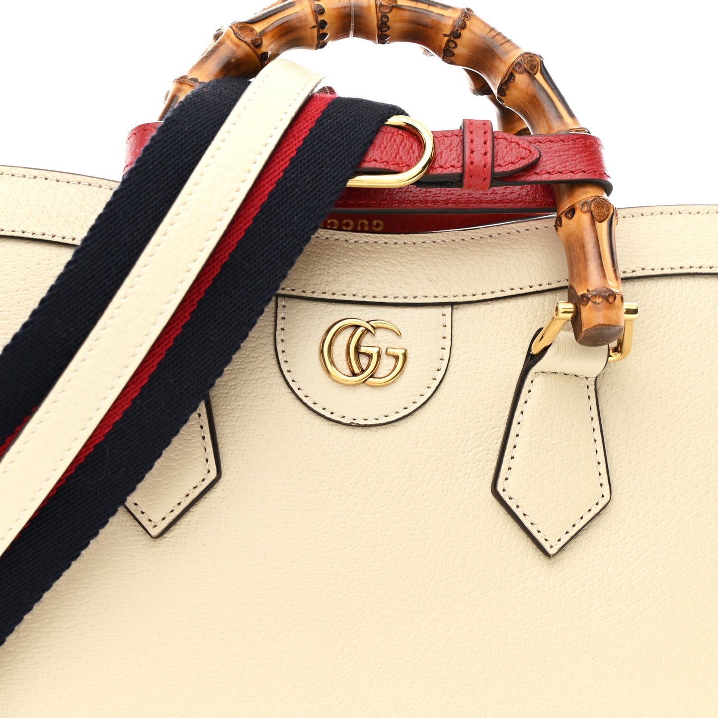Textured Dollar Calfskin Web Small Diana Tote Bag Mystic White