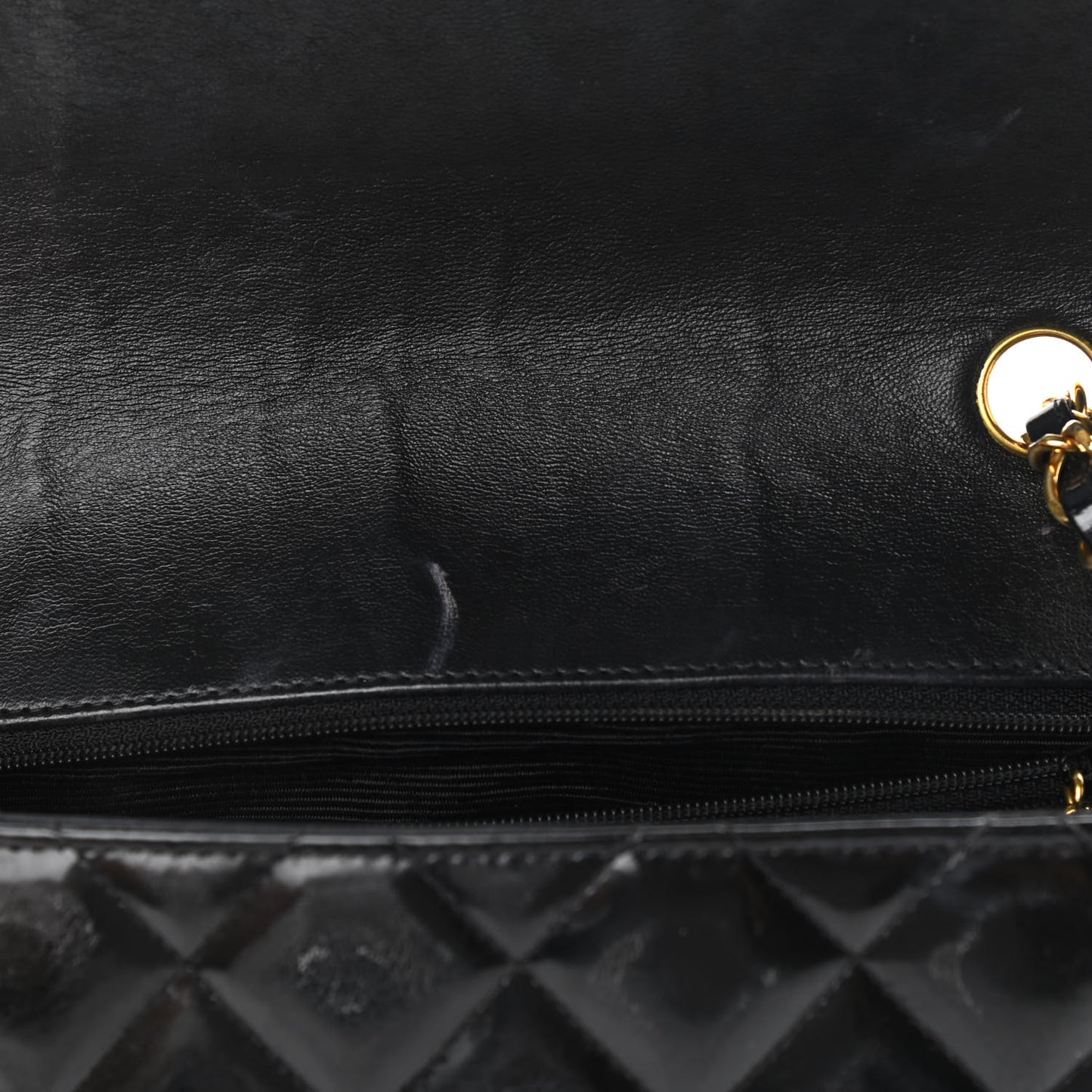 Patent Quilted Medium Single Flap Bag Black