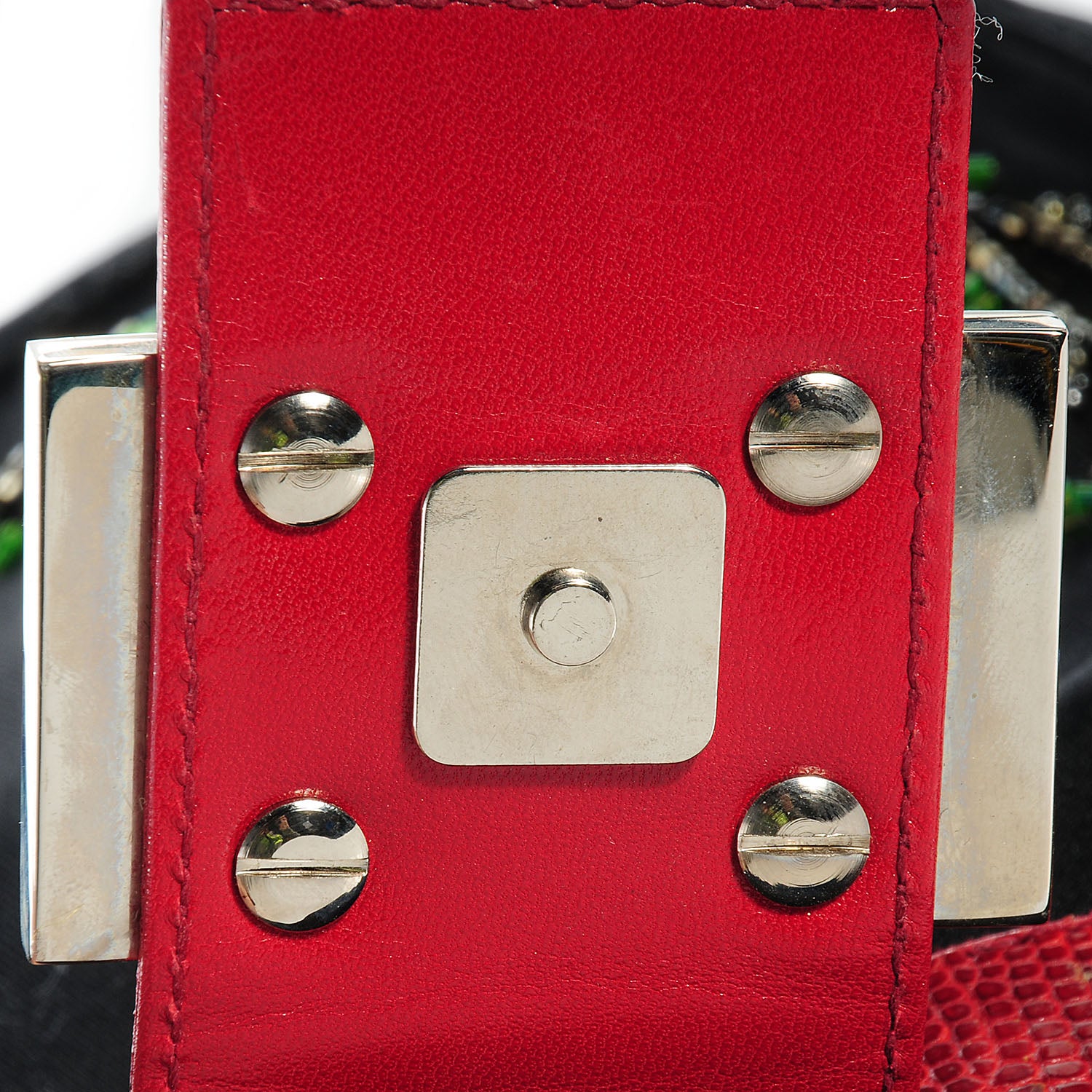 Fendi Canvas Lizard Beaded Baguette Black 5 of 8