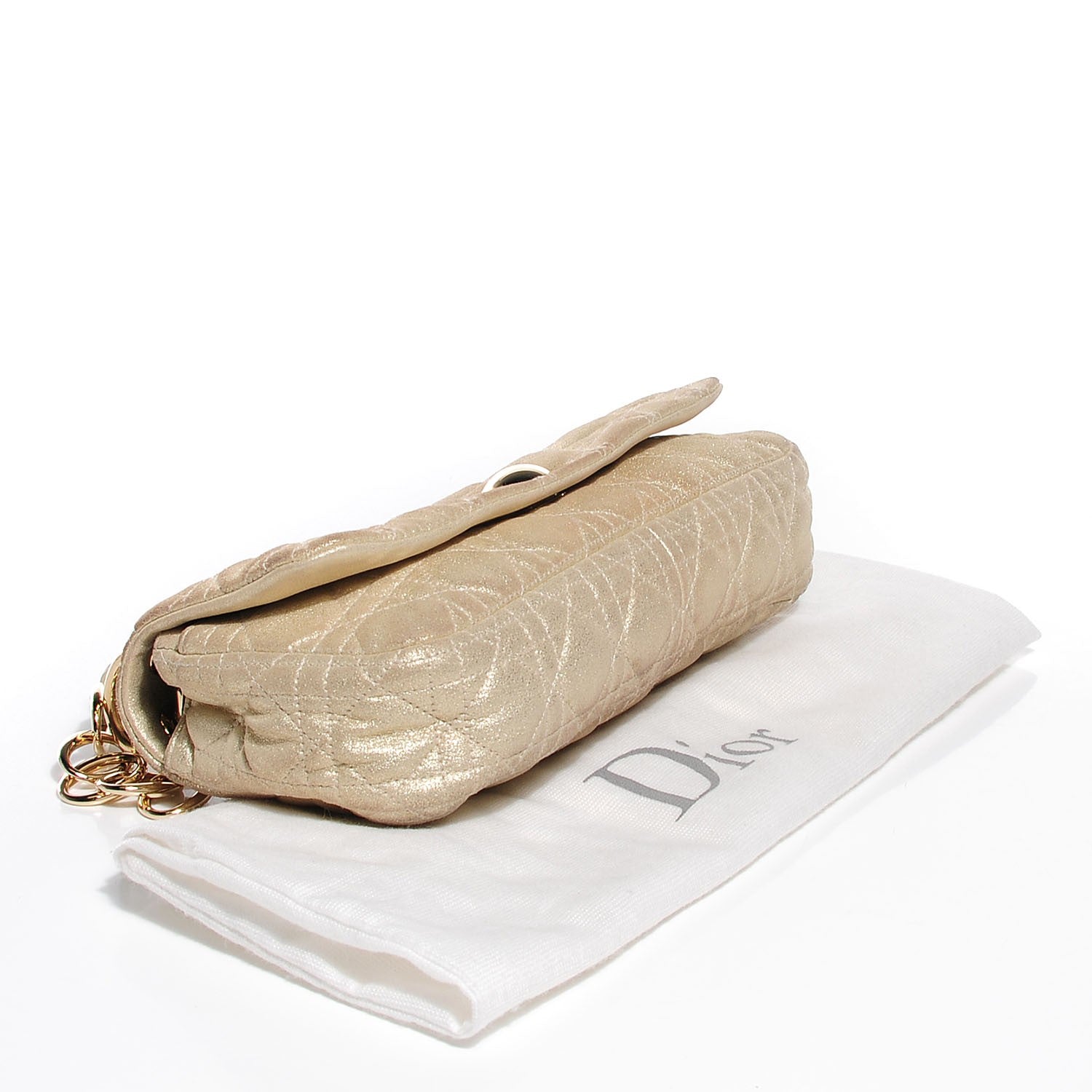 Christian Dior Metallic Lambskin Cannage Rendezvous Small Flap Champagne 4 of 8