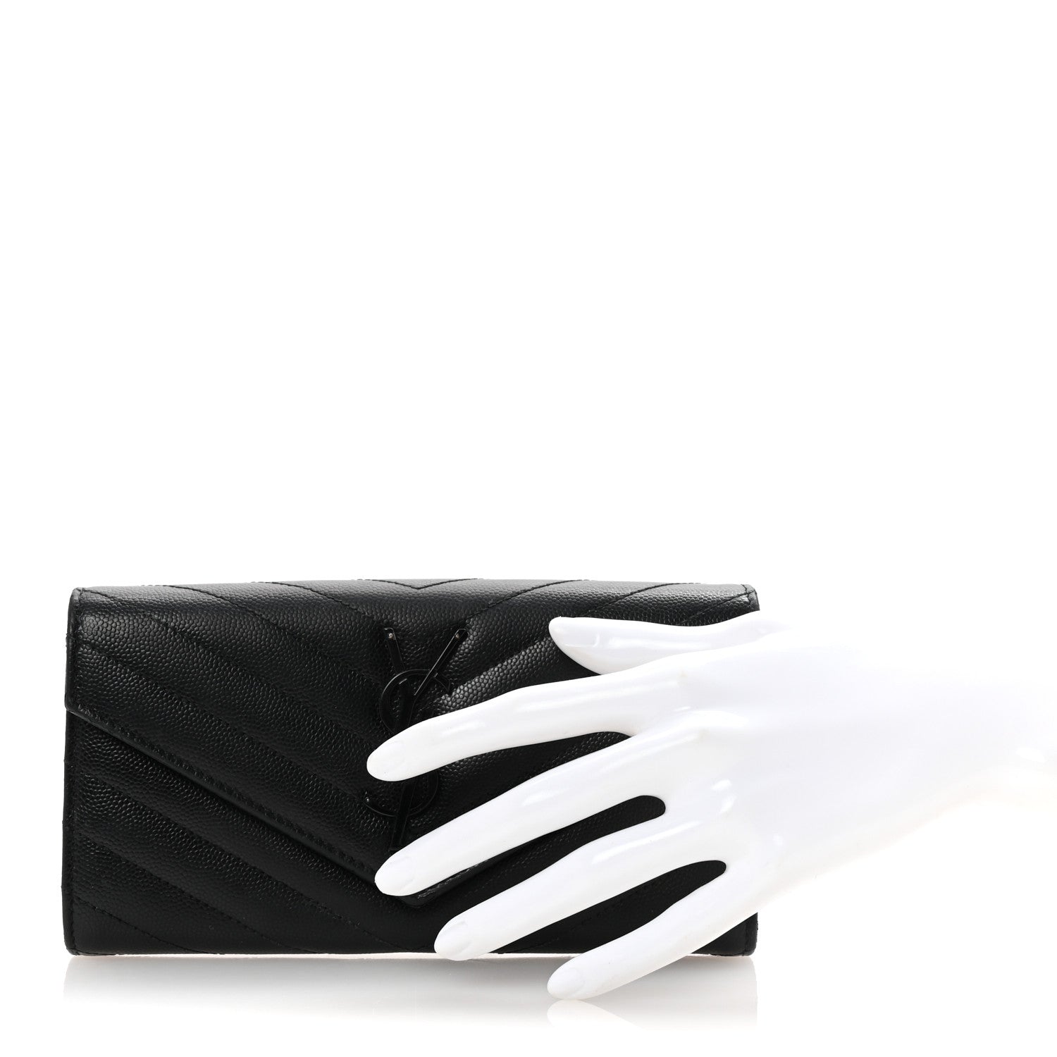 Saint Laurent Grain De Poudre Matelasse Chevron Monogram Flap Wallet Black 2 of 6