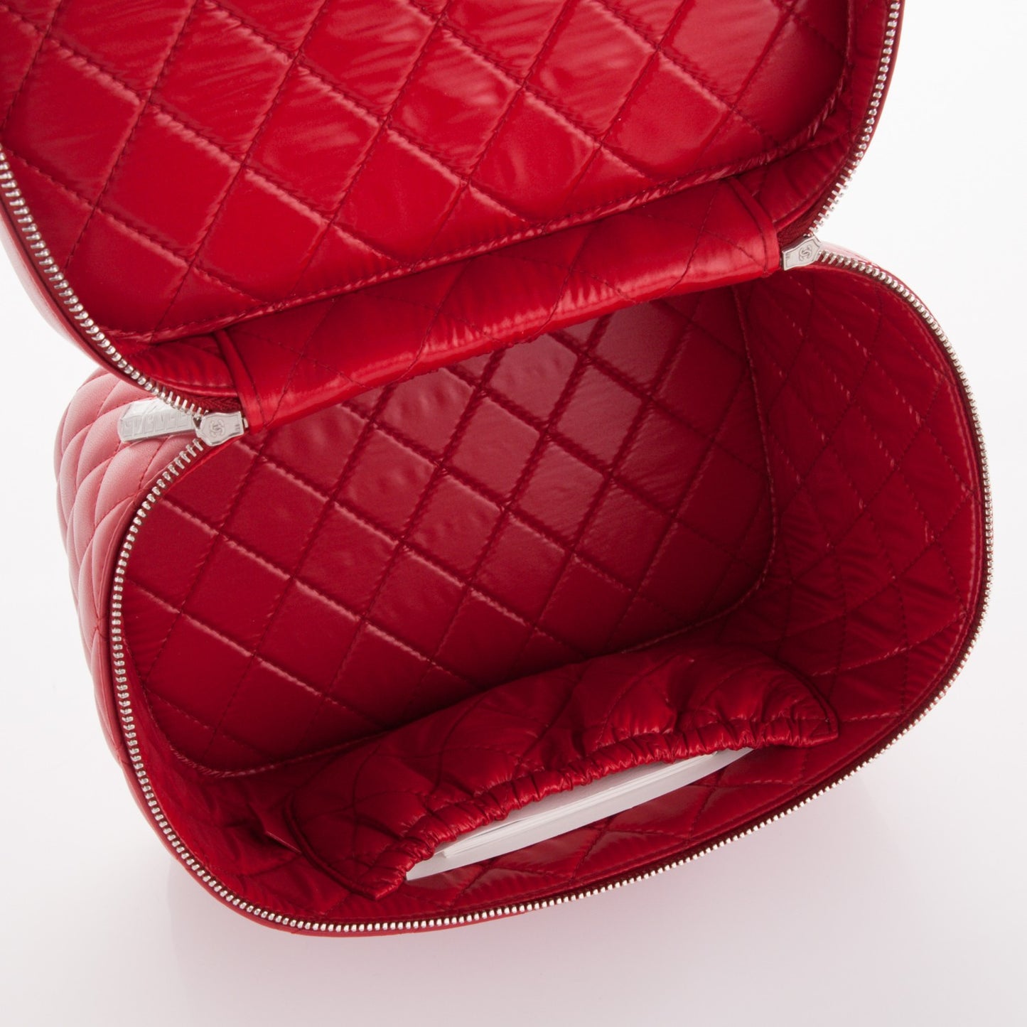 Lambskin Quilted Large Vanity Pouch Dark Red